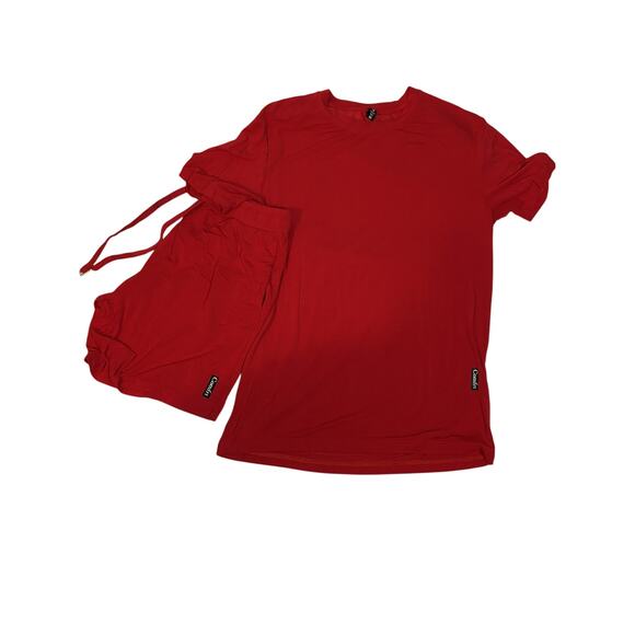Comfort 2-Piece Lounge Set – Red – Top XS + Shorts S – Soft Cotton Matching Set - Picture 1 of 6